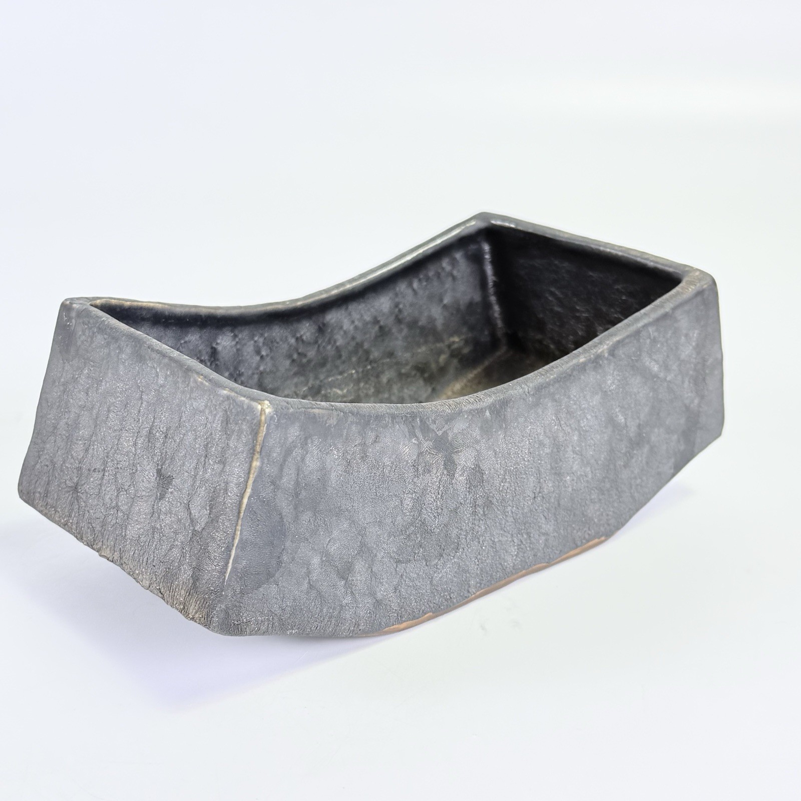 Vintage Japanese Tampopo Handmade Ceramic Planter Bonsai Curved Rectangle Bowl