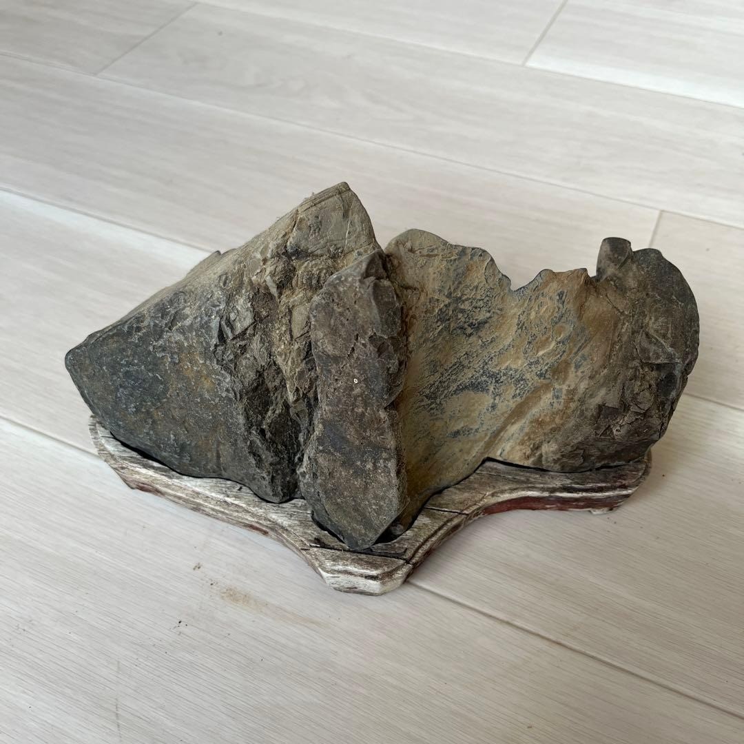 Suiseki Stone BONSEKI Viewing Art Rugged Mountains 27×13×16cm with Stand Repair
