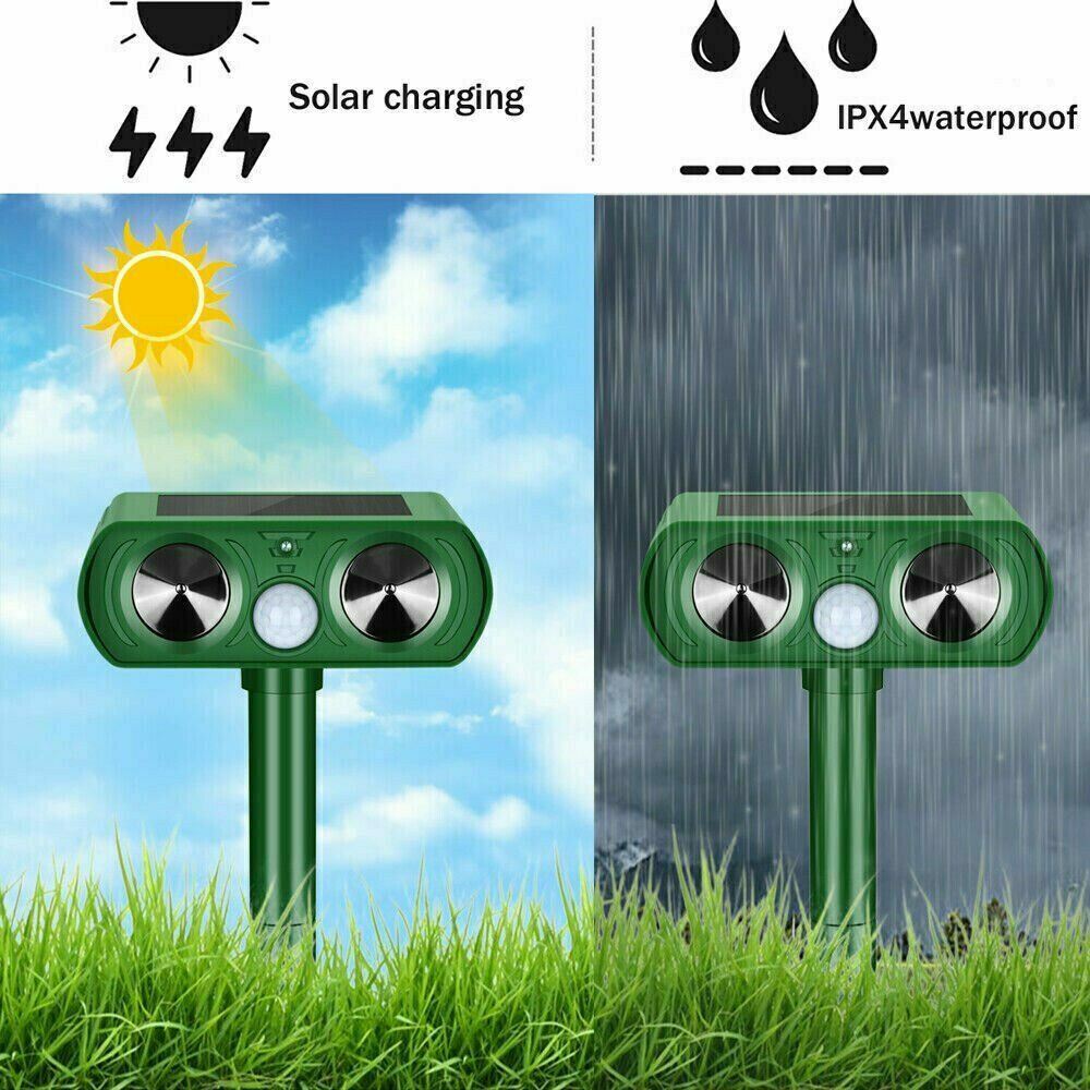 4PACK Animal Repeller Ultrasonic Solar Power Outdoor Pest Cat Mice Deer Sensor
