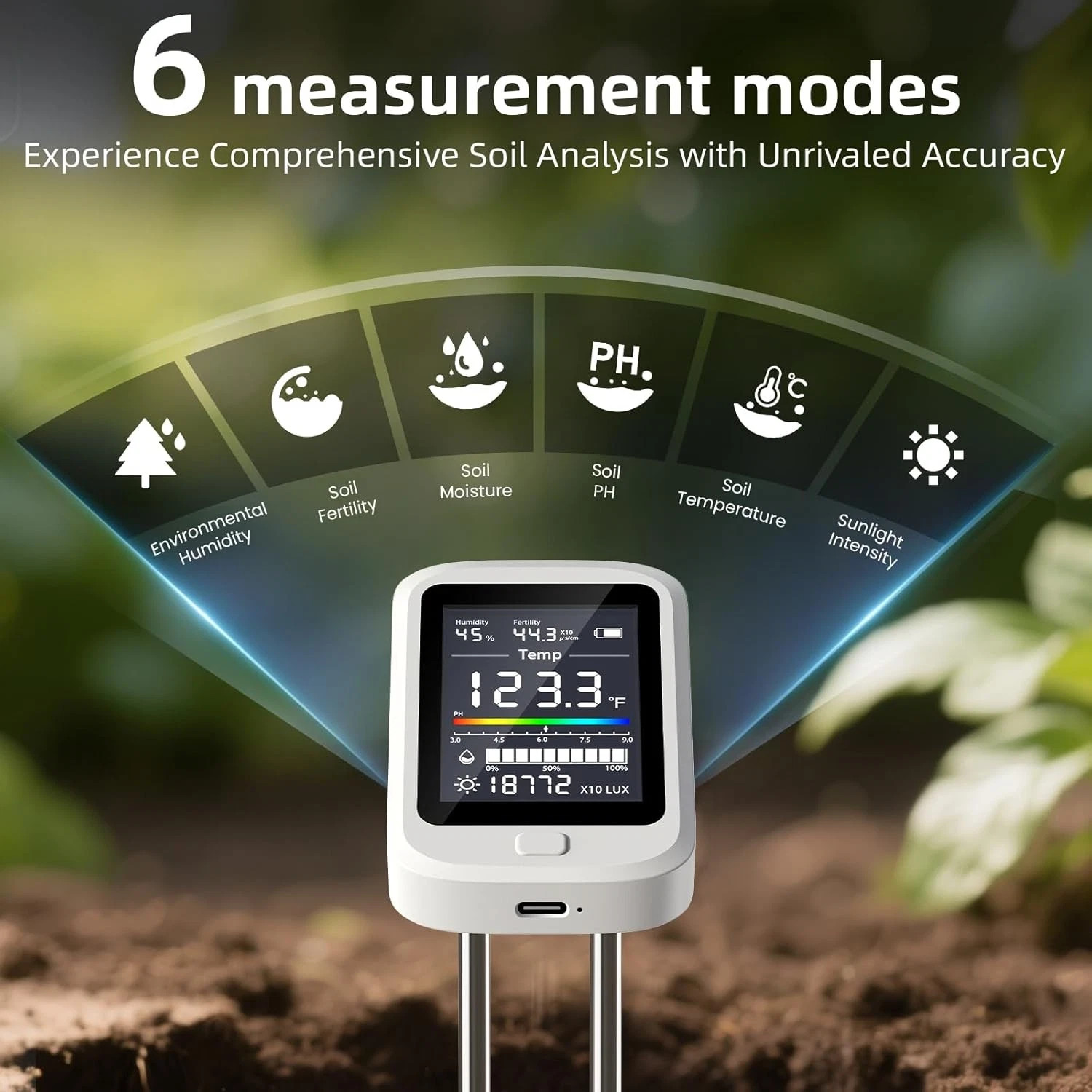 6-in-1 Soil Tester, Soil Test Kit for Gardening Deals, Soil Moisture, Fertility