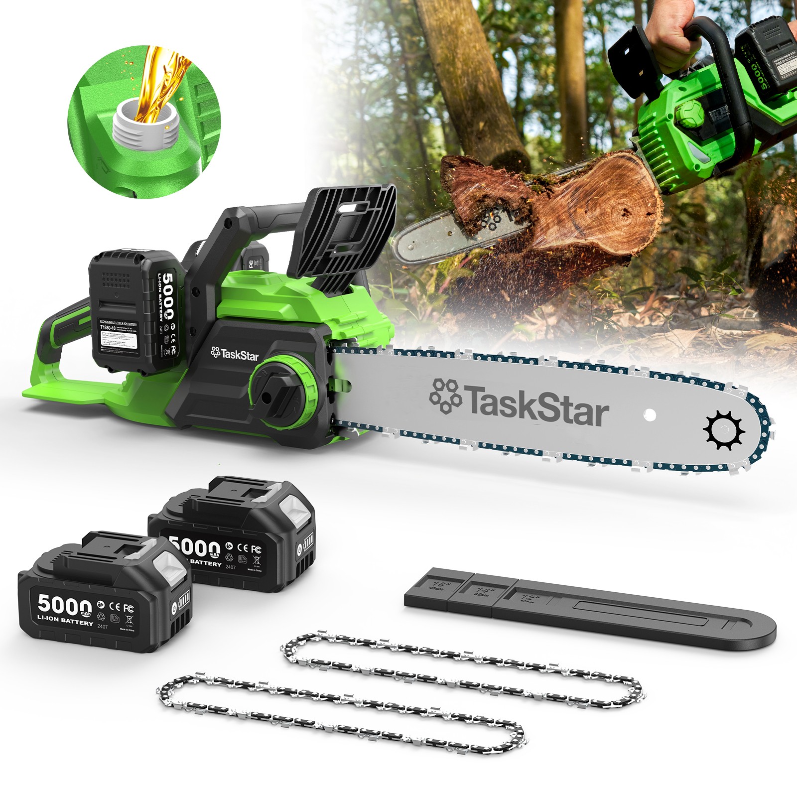 Taskstar 40V 16″ Cordless Chainsaw Brushless Electric Chain Saws 2×5.0Ah Battery