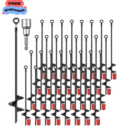 Chumia Earth Anchor Set 18 inch Metal Spiral Stakes for Trampoline & Canopy