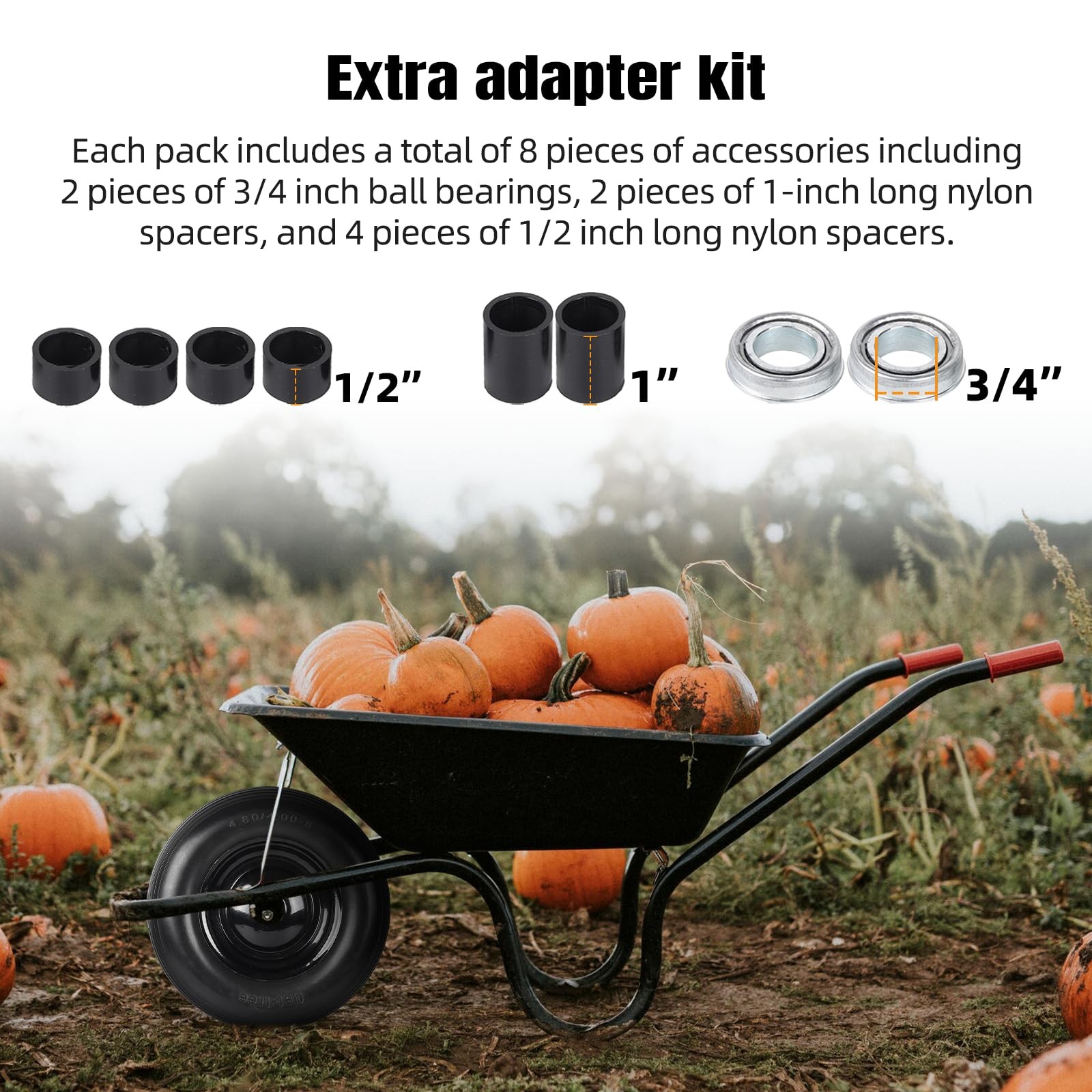 4.80/4.00-8″ Flat Free Tire Wheel 16 Inch Solid Rubber Wheelbarrow Tires 5/8″