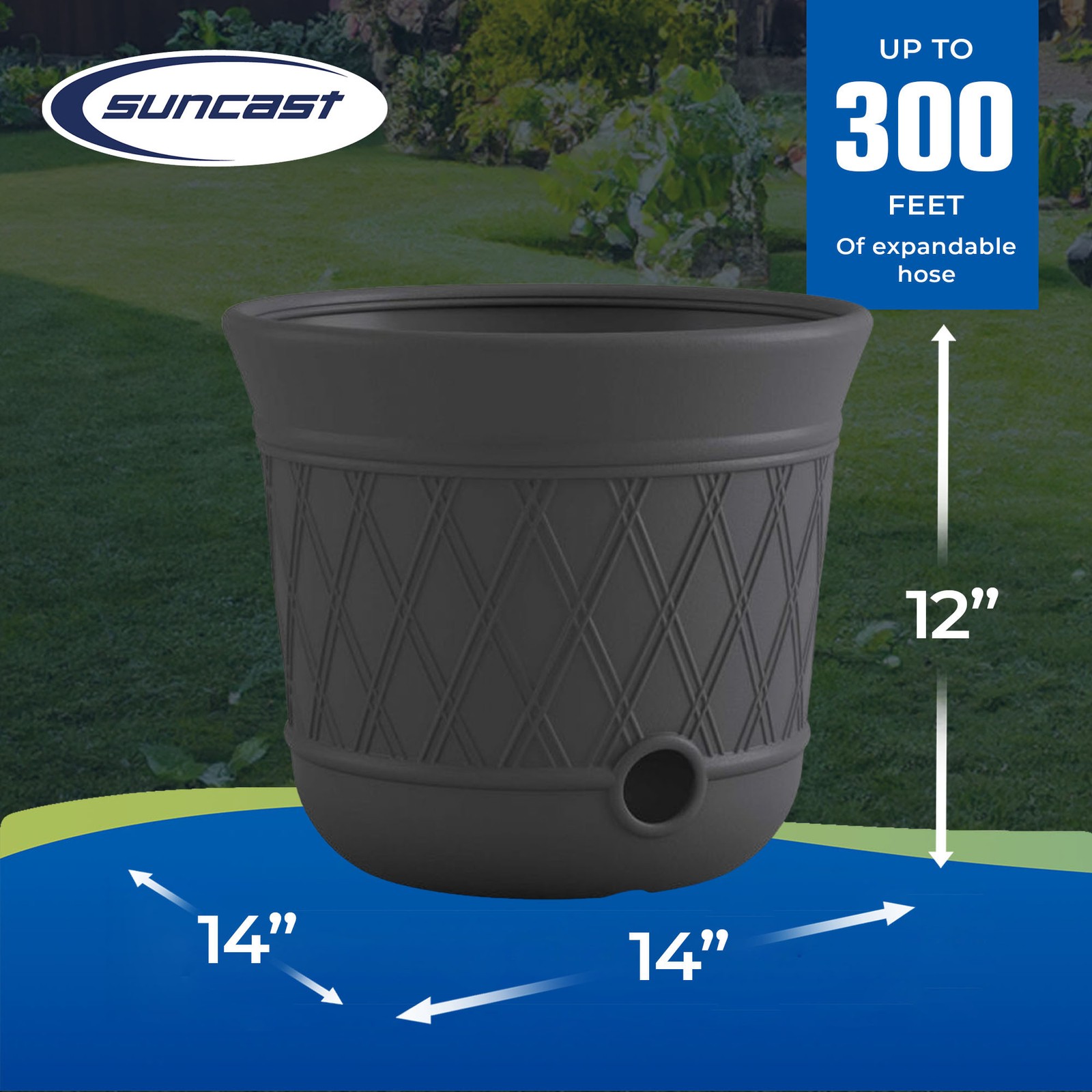 Suncast 14 x 12″ Resin Decorative Hideaway Outdoor Garden Hose Storage Pot, Gray