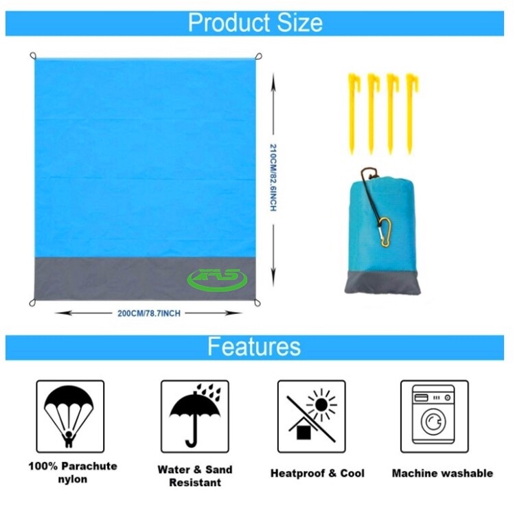Foldable nylon camping large outdoor pocket waterproof beach blanket 83″x79″