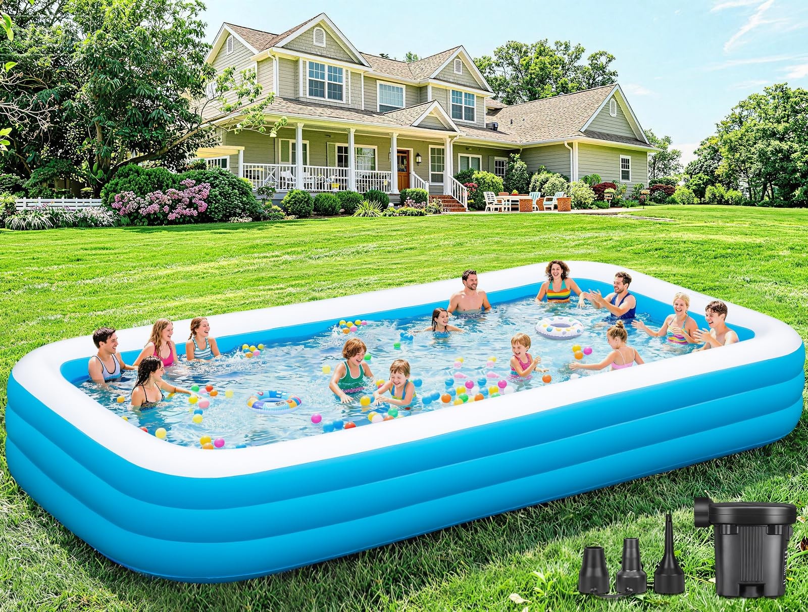 Extra Large Inflatable Pool for Adults, 180″x76″x22″ Oversized Thickened Swim…