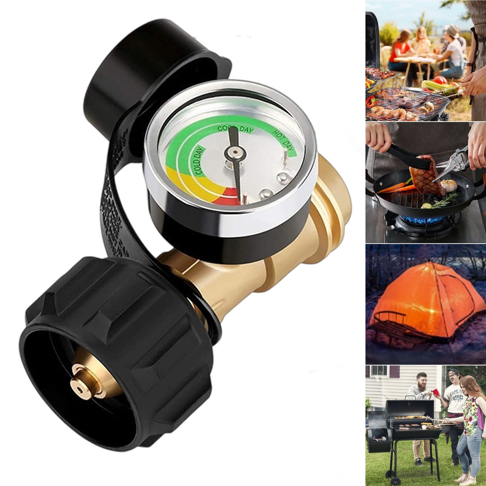 Propane Tank Gauge Brass Adapter w/Gas Pressure Level Meter Indicator for BBQ RV