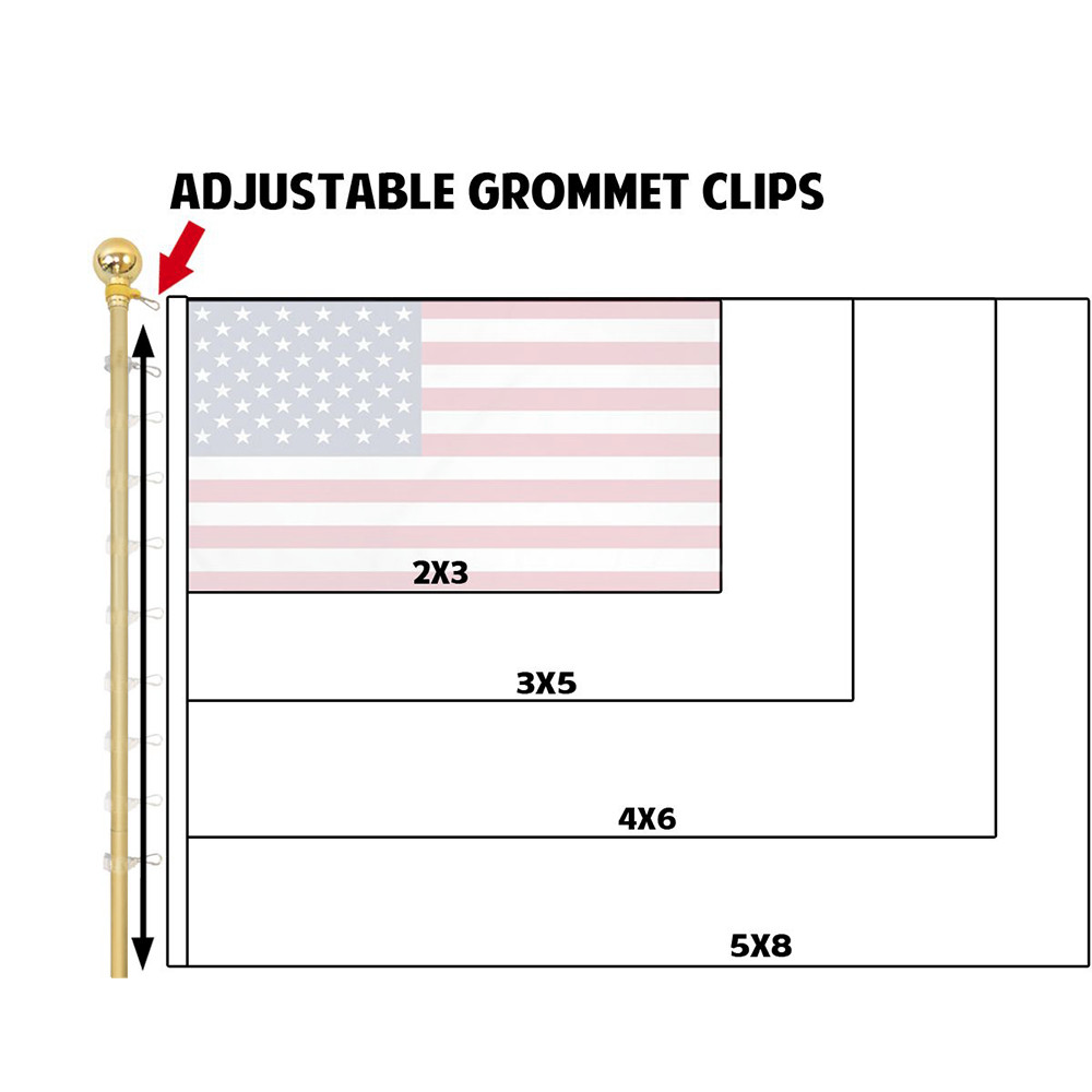8ft Silver Indoor Flag Pole and Gold Base Kit (Ball Top) PREMIUM