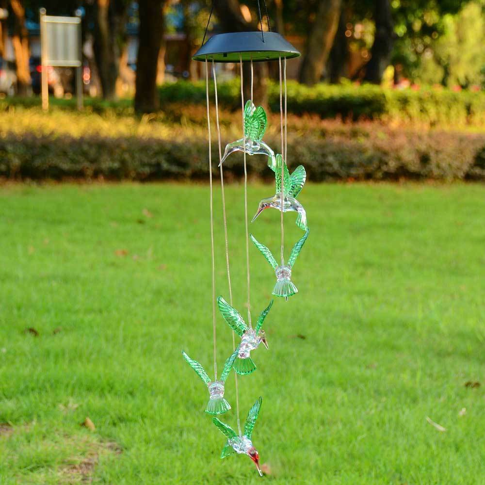 Solar Color Changing LED Hummingbird Wind Chimes Home Garden Decor Light Lamp US