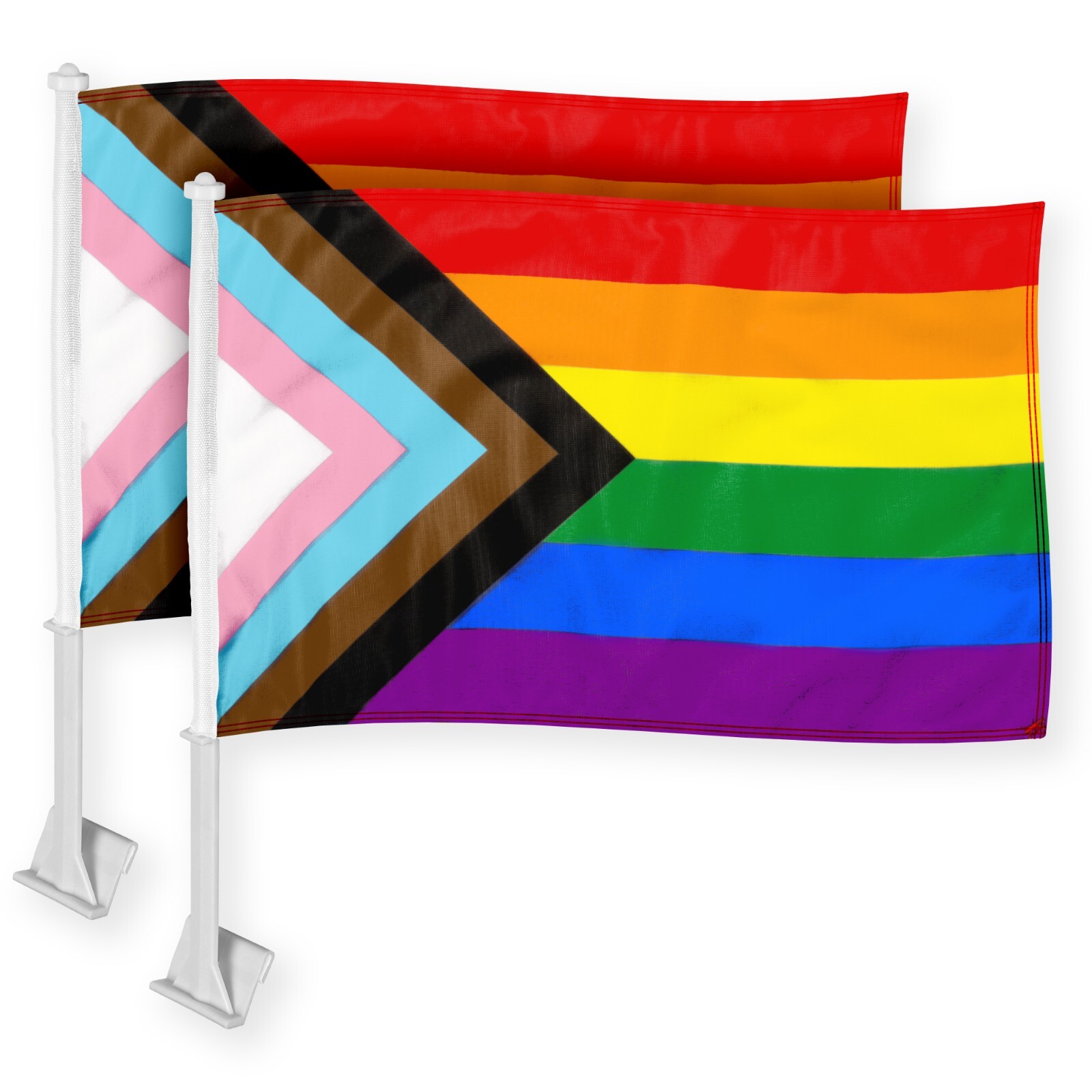 2 Pack: LGBT Progress Rainbow Pride Car Flag 11×17 In Double Sided Printed 150D