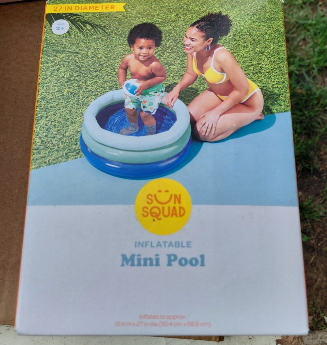 Sun Squad 27” Inflatable Mini Pool In Box Kids Baby Toddler Water Toy Blue.