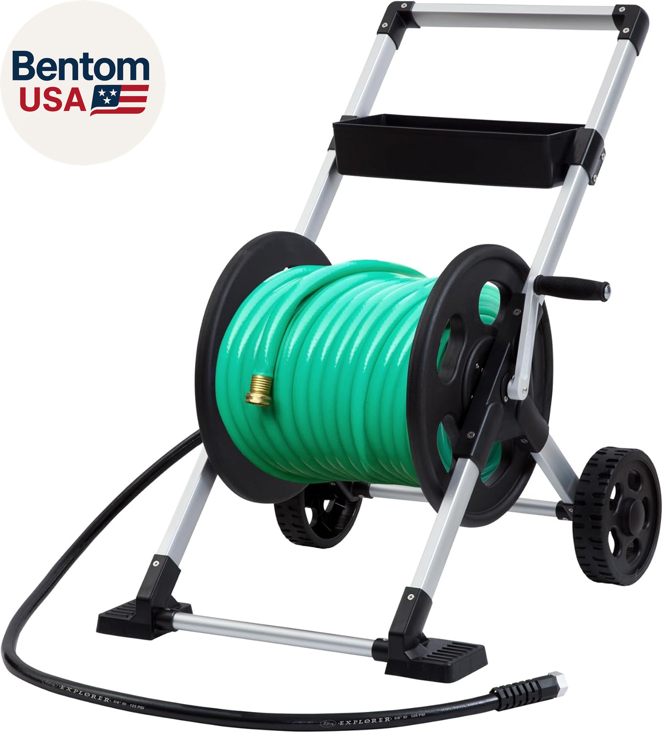 304 Explorer Two Wheel Hose Reel Cart, Aluminum, Holds 250-Feet of 5/8″ Hose, Si