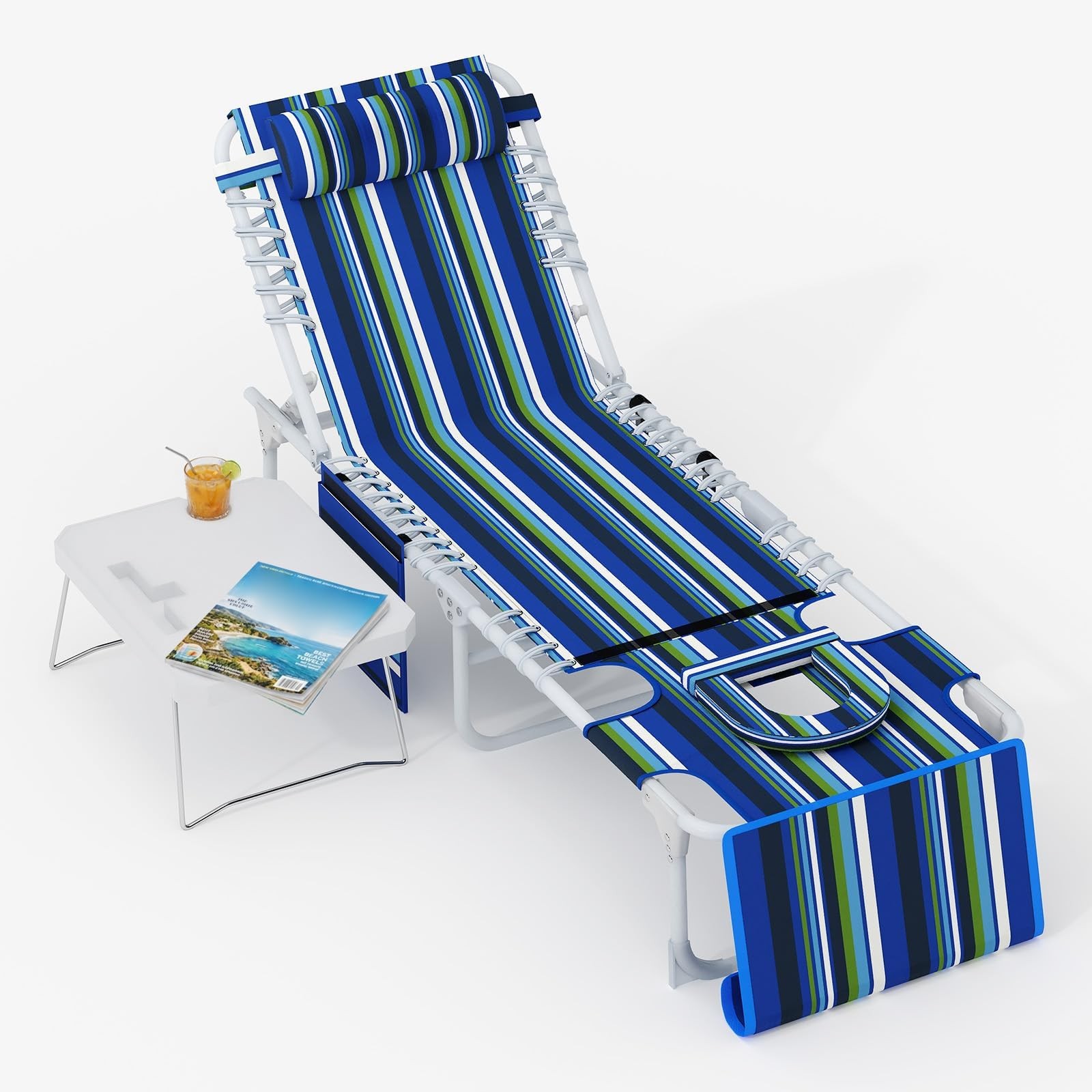 3-in-1 Outdoor Tanning Lounge Bench with Face Hole Folding Max 330lbs for Beach