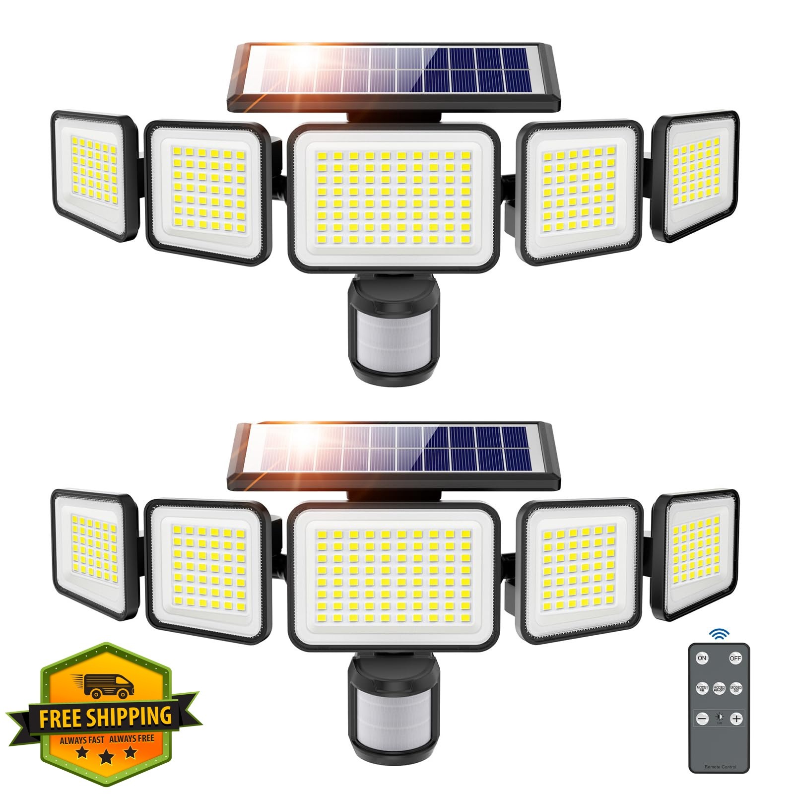 omibee 2 Pack Solar Lights Outdoor 6000LM Motion Sensor 5 Heads