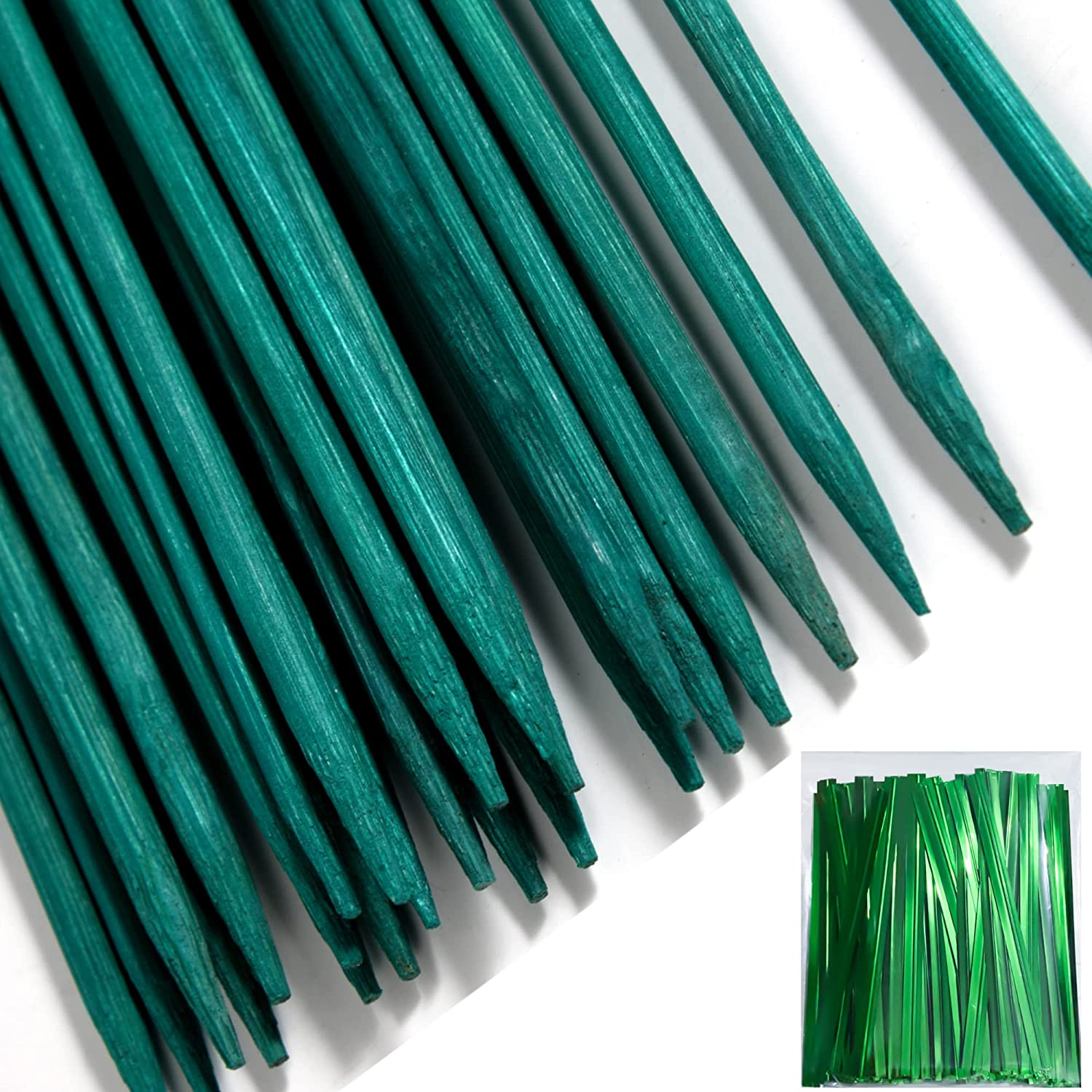 50 PCS 18″ Plant Sticks Support, Green Bamboo Sticks, Garden Wood Plant Stakes,