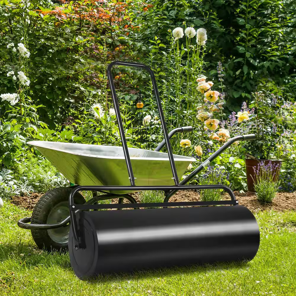 36 X 12 In. Tow Lawn Roller Water Filled Metal Push Roller in Black