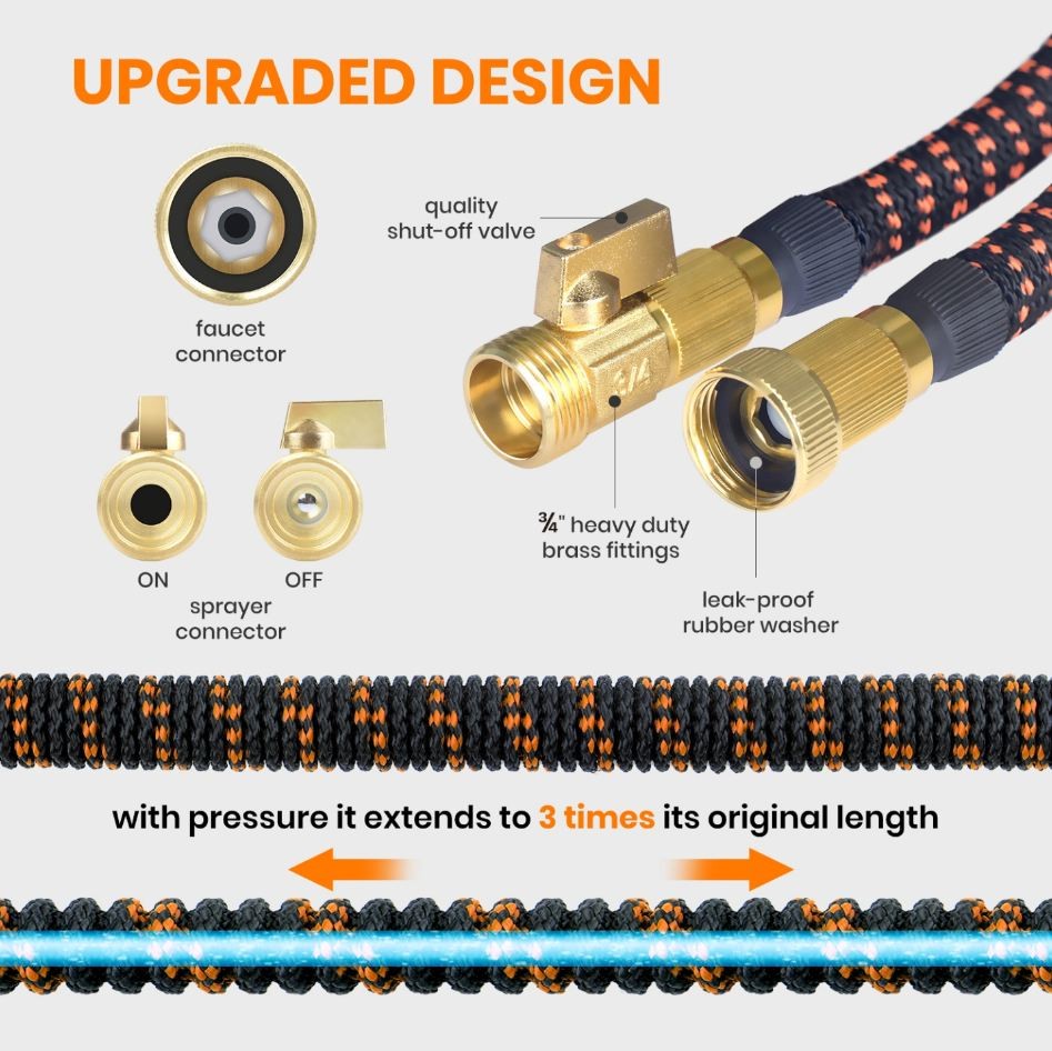 Lightweight Outdoor 3X Expandable Flexible Garden Water Hose 25/50/75/100/150ft