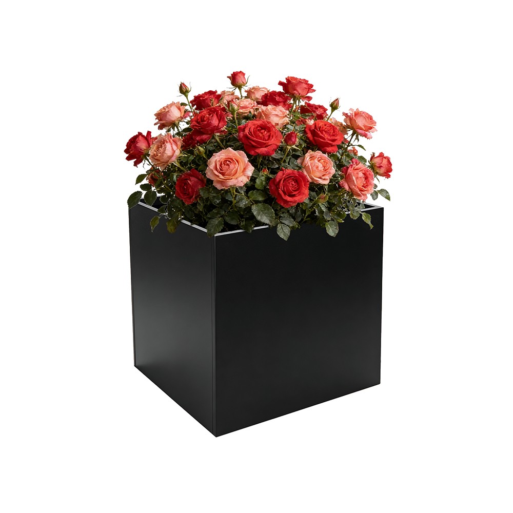 16-inch Black Galvanized Steel Planter Box Metal Planters for Garden Yard Porch