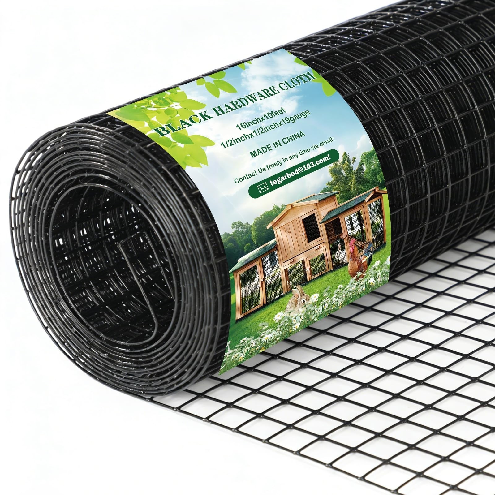 1/2″ Black Hardware Cloth 16″x10′ PVC Coated Galvanized Steel Fencing Roll – Gar