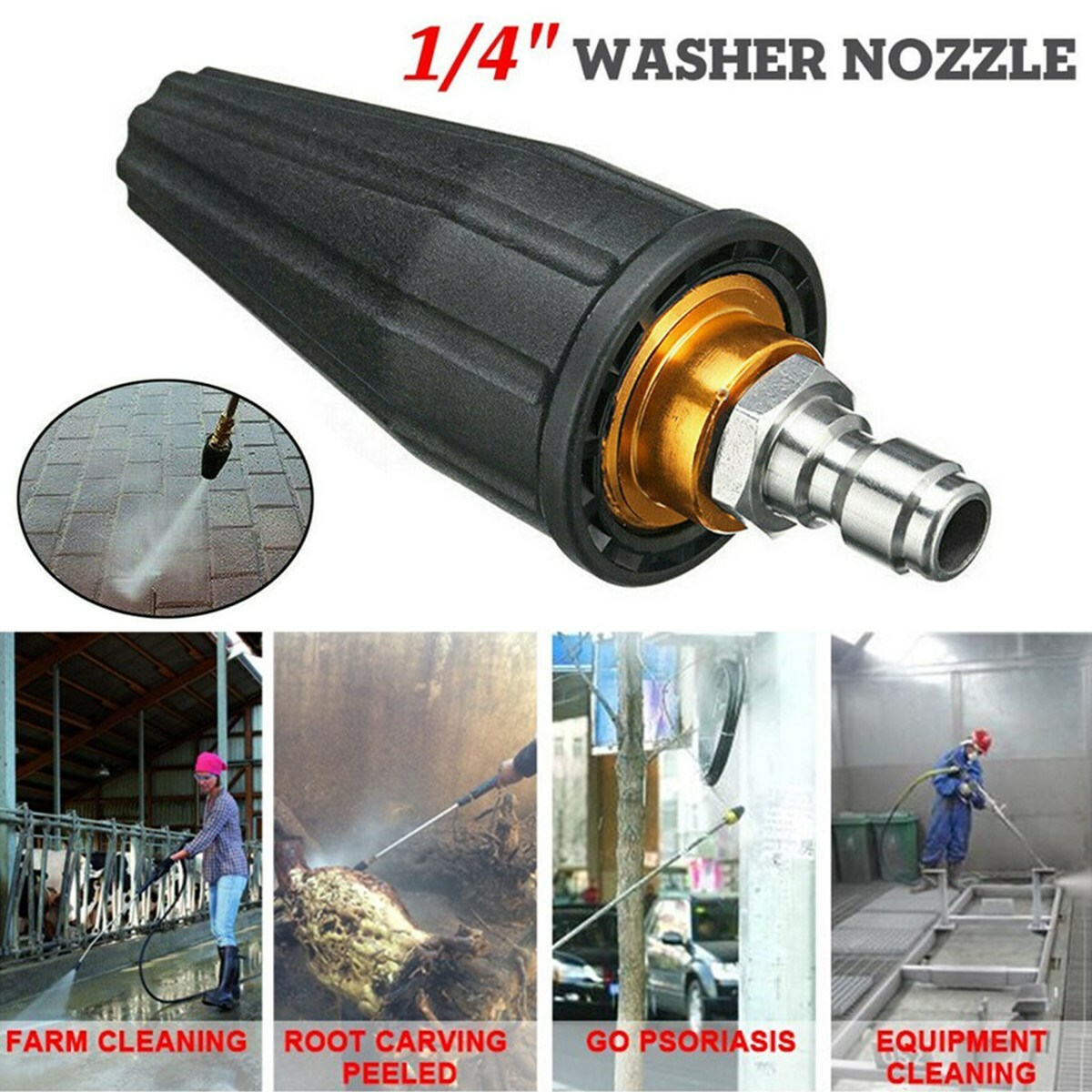 1/4″ High Pressure Washer Rotating Turbo Nozzle Spray Tip 4.0 GPM 4000PSI Quick