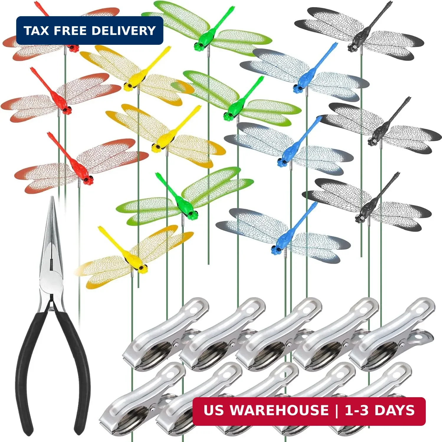 NiHome 15PCS Decorative Dragonflies Clips Decor for Garden, 9.8″ Long Multicolor