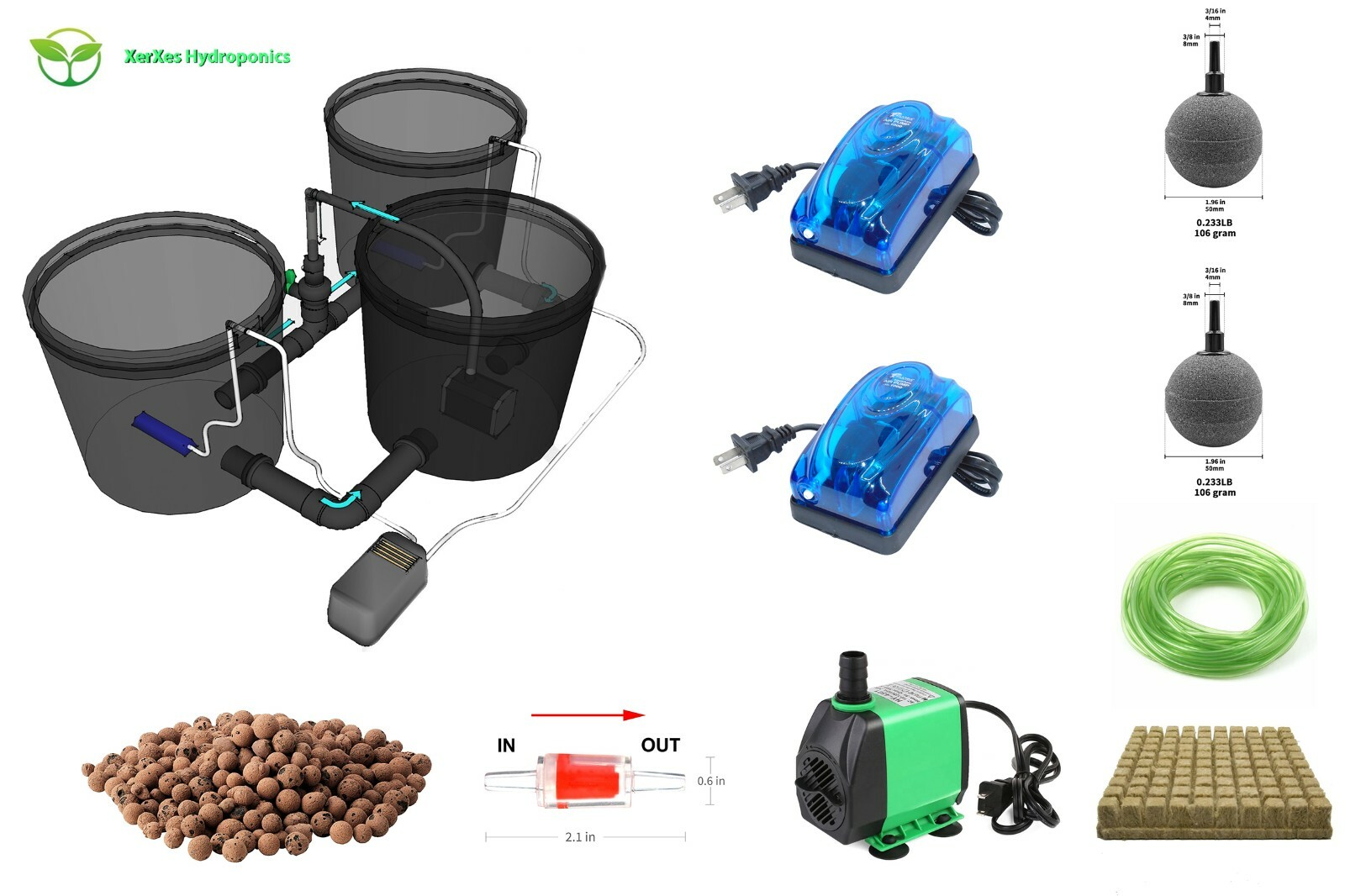 XerXe Recirculating Deep Water Culture RDWC Hydroponic System,5 Gallon