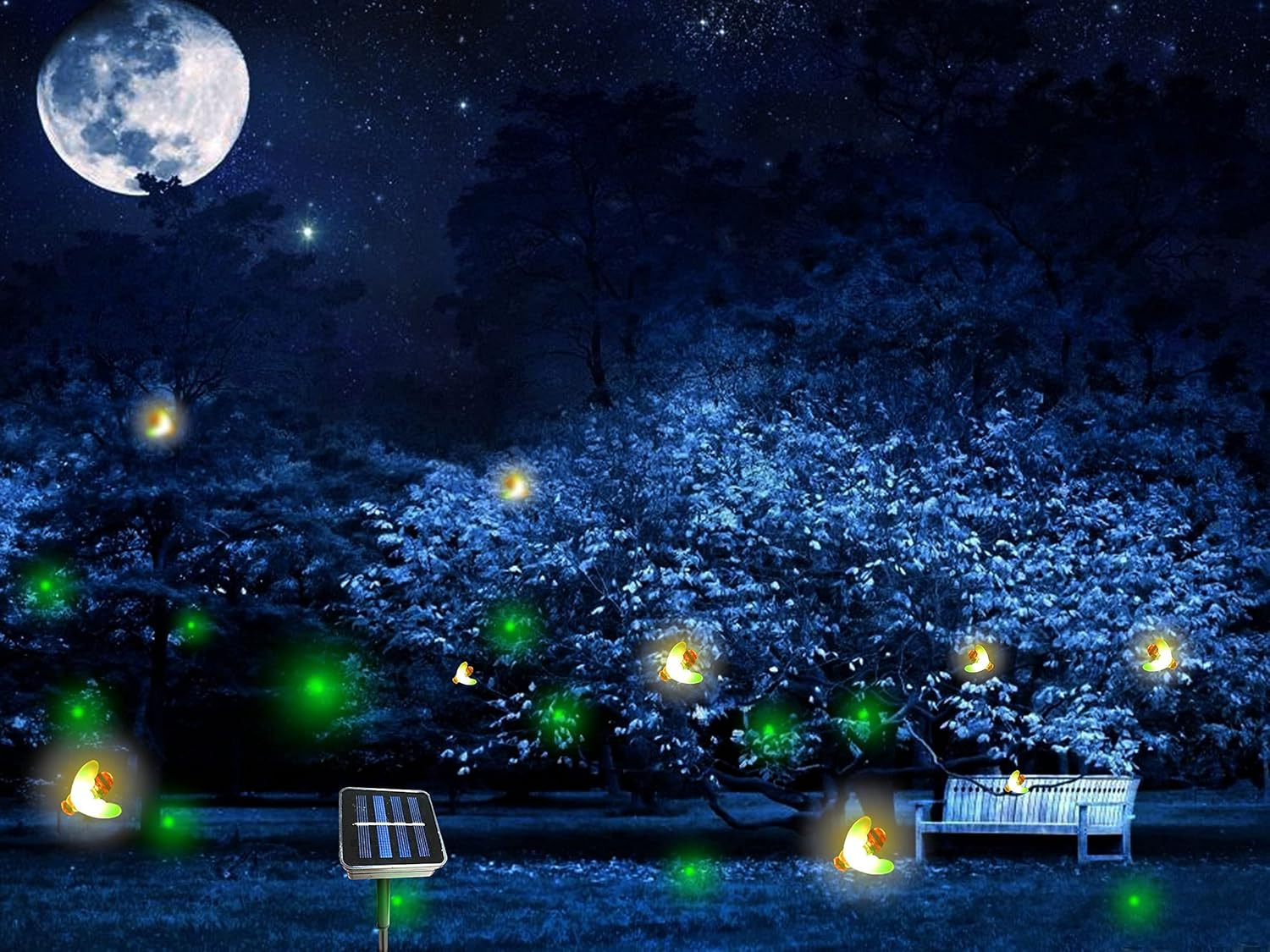 Solar Powered Firefly Lights, 9 LED Automated Pulsating String Chasing Firefly L