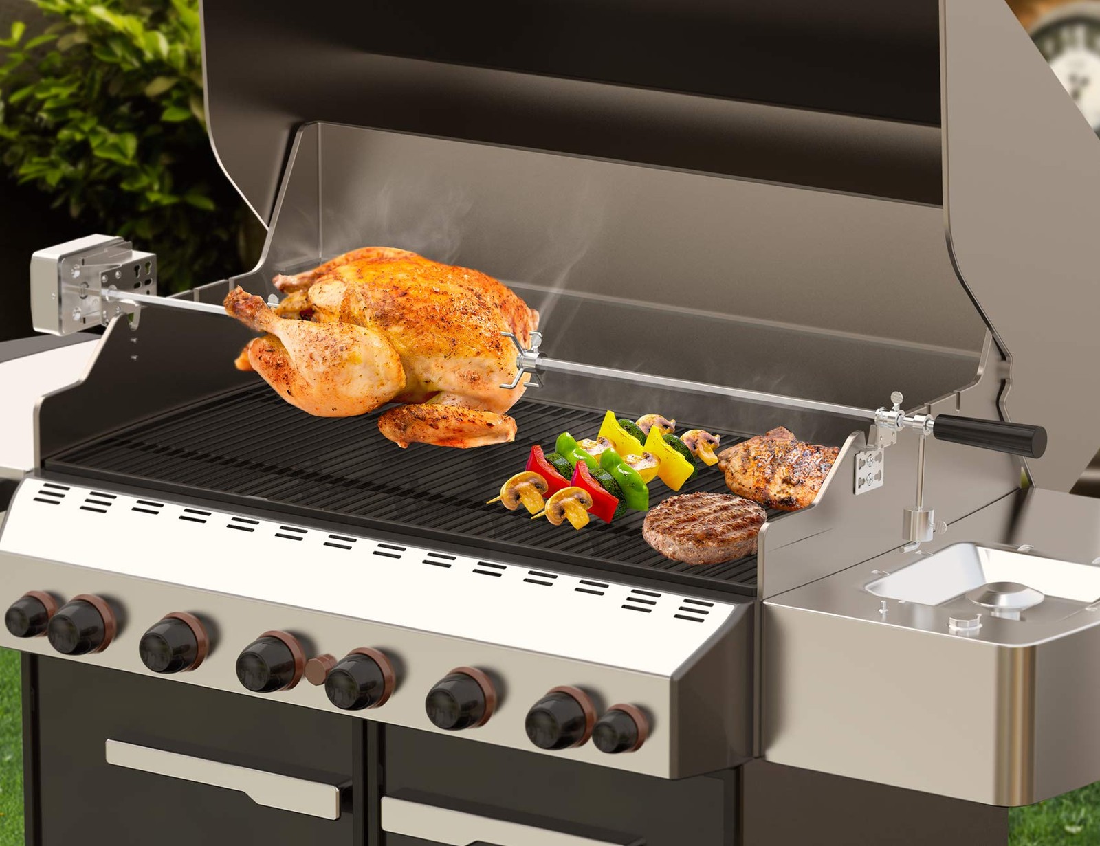 onlyfire Universal BBQ Grill Rotisserie Kit with 110V Electric Motor for Gas