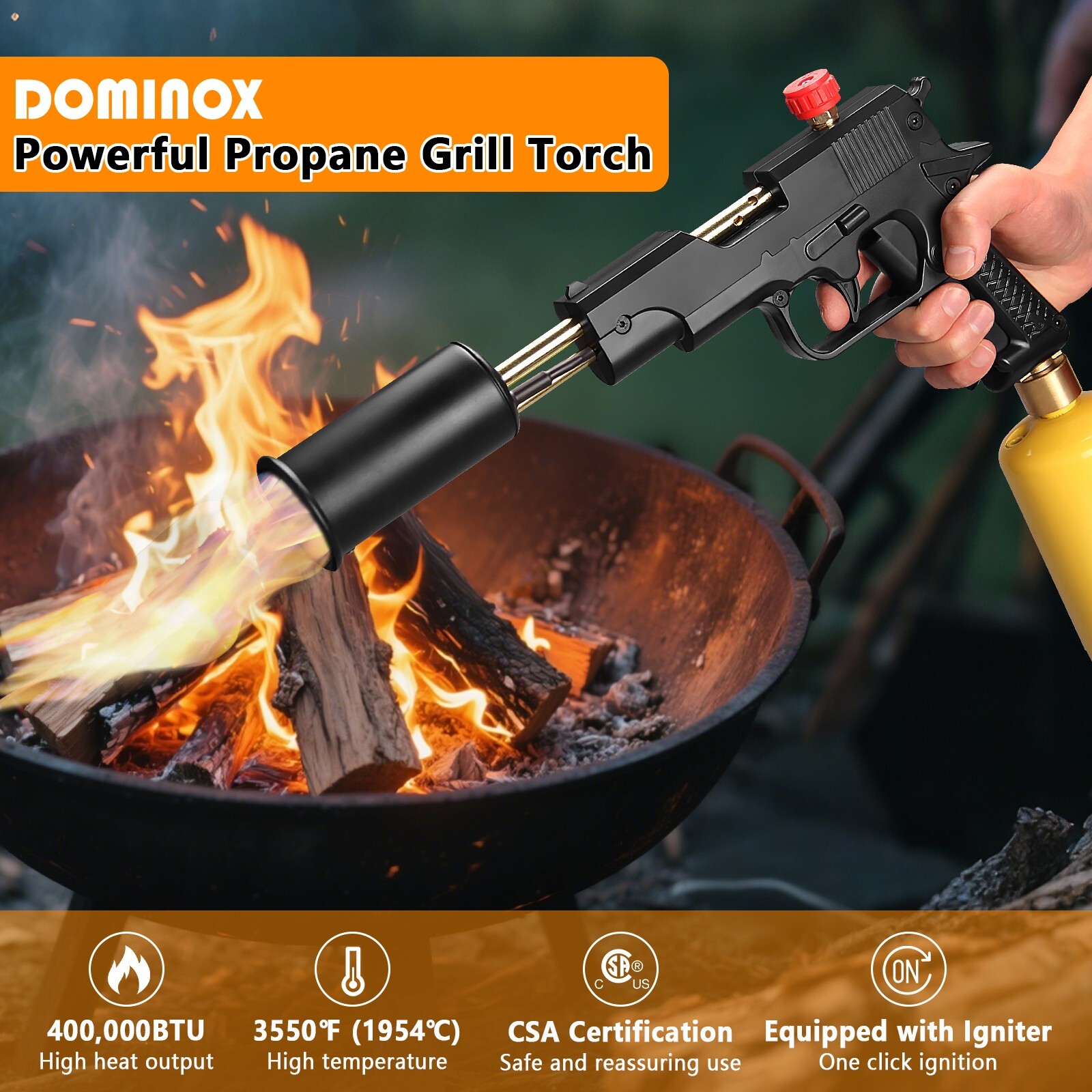 DOMINOX Powerful Propane Torch, Adjustable Torch Burner by Propane, MAP and MAPP