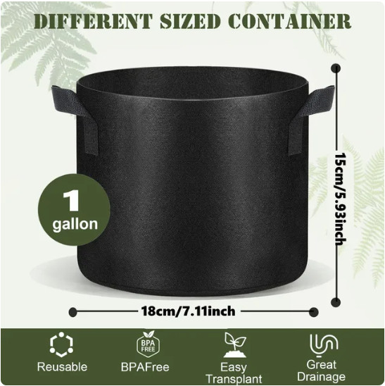 5 Pk Plant Grow Bags Fabric Pot Nursery Soil Bag with Handles Thickened Nonwoven