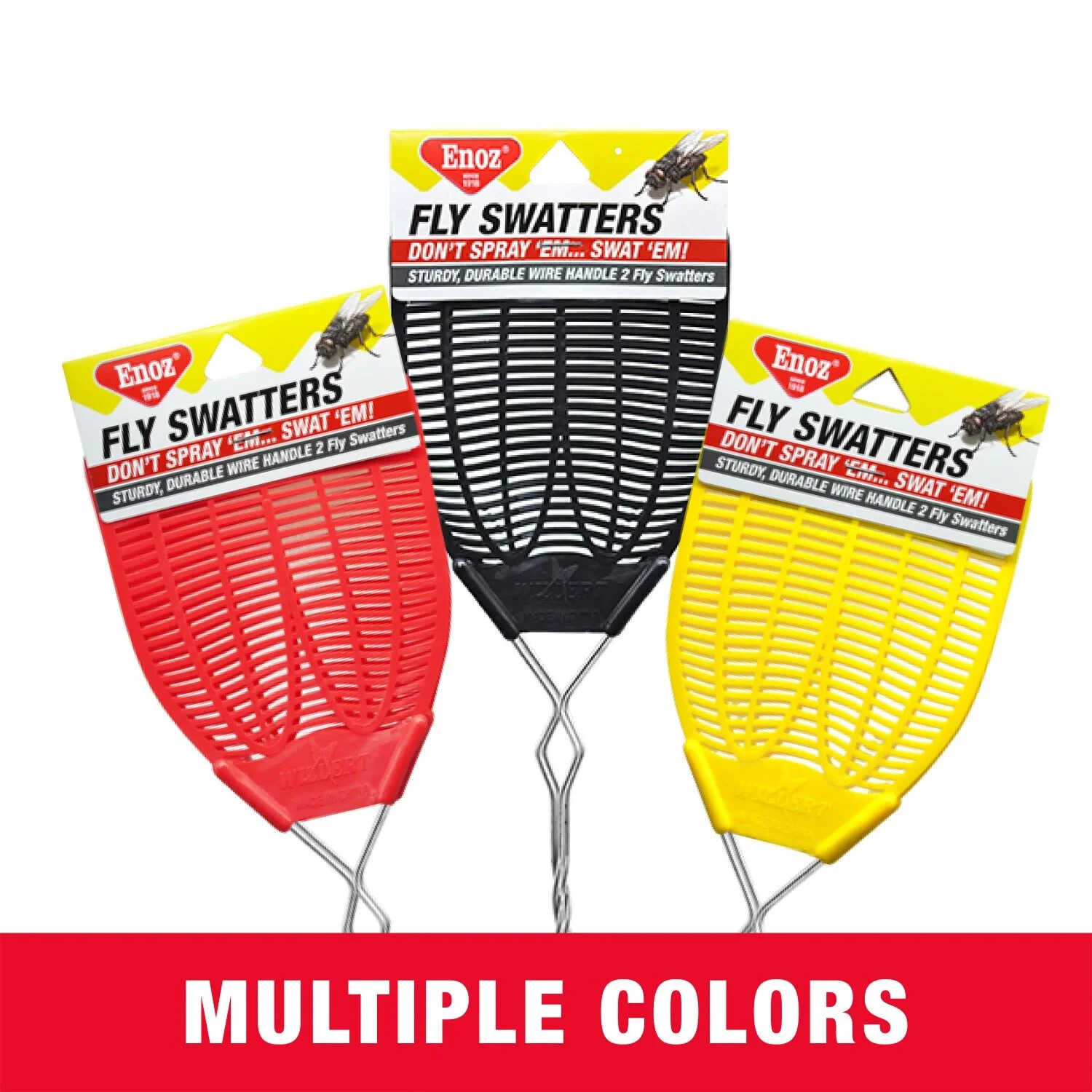 (3 pack)Enoz Fly Swatter, Wire Handled Plastic Fly Swatter, Assorted Colors,2 ct