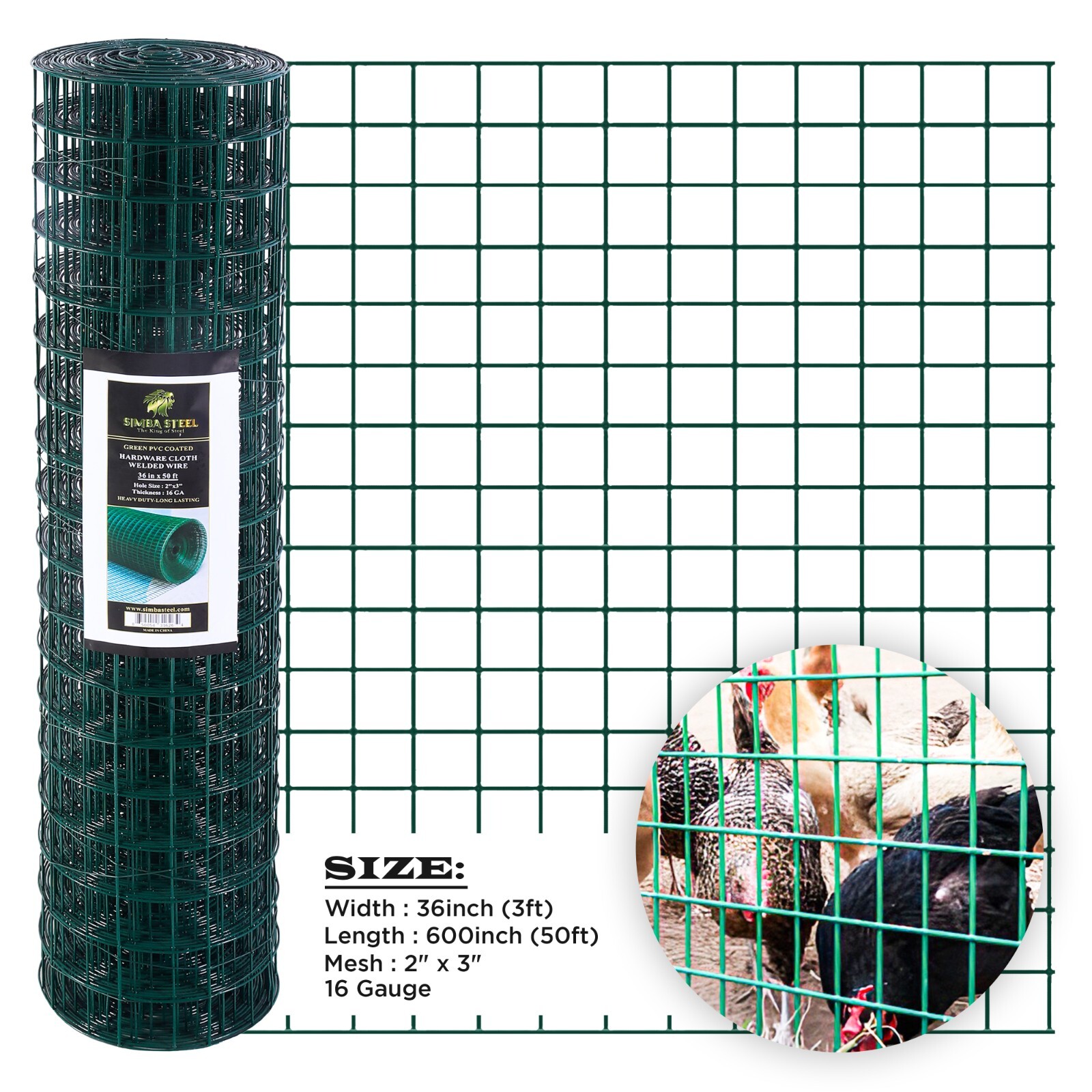 Hardware Cloth 16 GA GREEN Vinyl Coated Welded Wire Mesh Many Sizes -SIMBA STEEL
