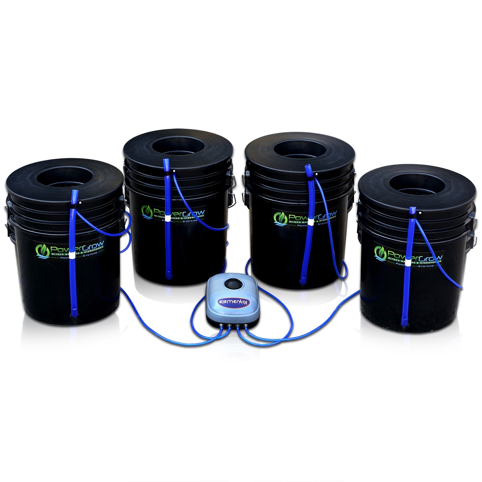 Deep Water Culture System DWC Hydroponic PowerGrow 4 Bucket Kit – 6″ Basket Lids