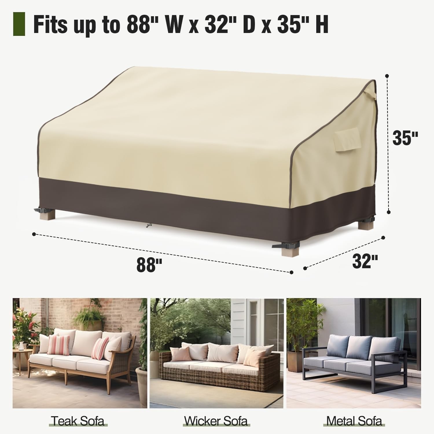 MR.COVER Waterproof Outdoor Couch Cover, Heavy Duty Patio Sofa Cover Brown Khaki