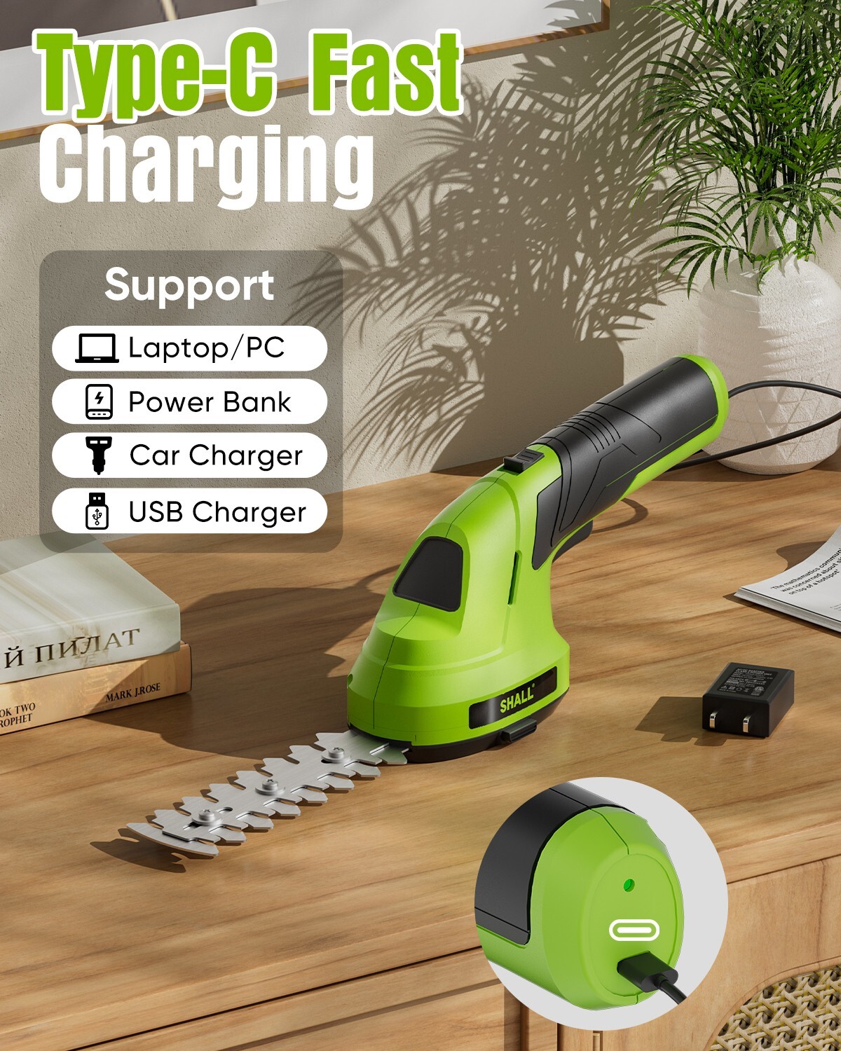 SHALL 2 in 1 Cordless Grass Shear & Hedge Trimmer – 7.2V Electric Bush Trimmer