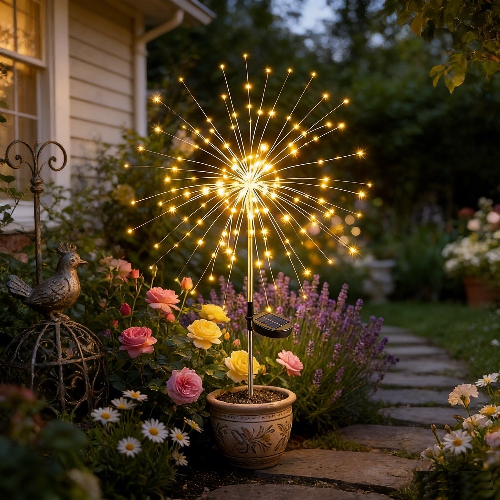 150 LED Solar Firework Lights Outdoor Waterproof Path Lawn Garden Decor Lamp