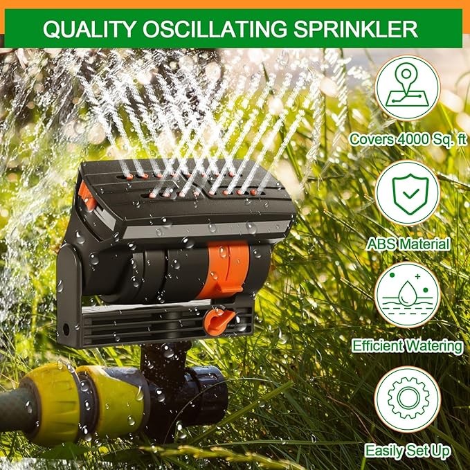 Oscillating Lawn Sprinkler Adjustable Spray Garden Yard Water Sprinkler Spike