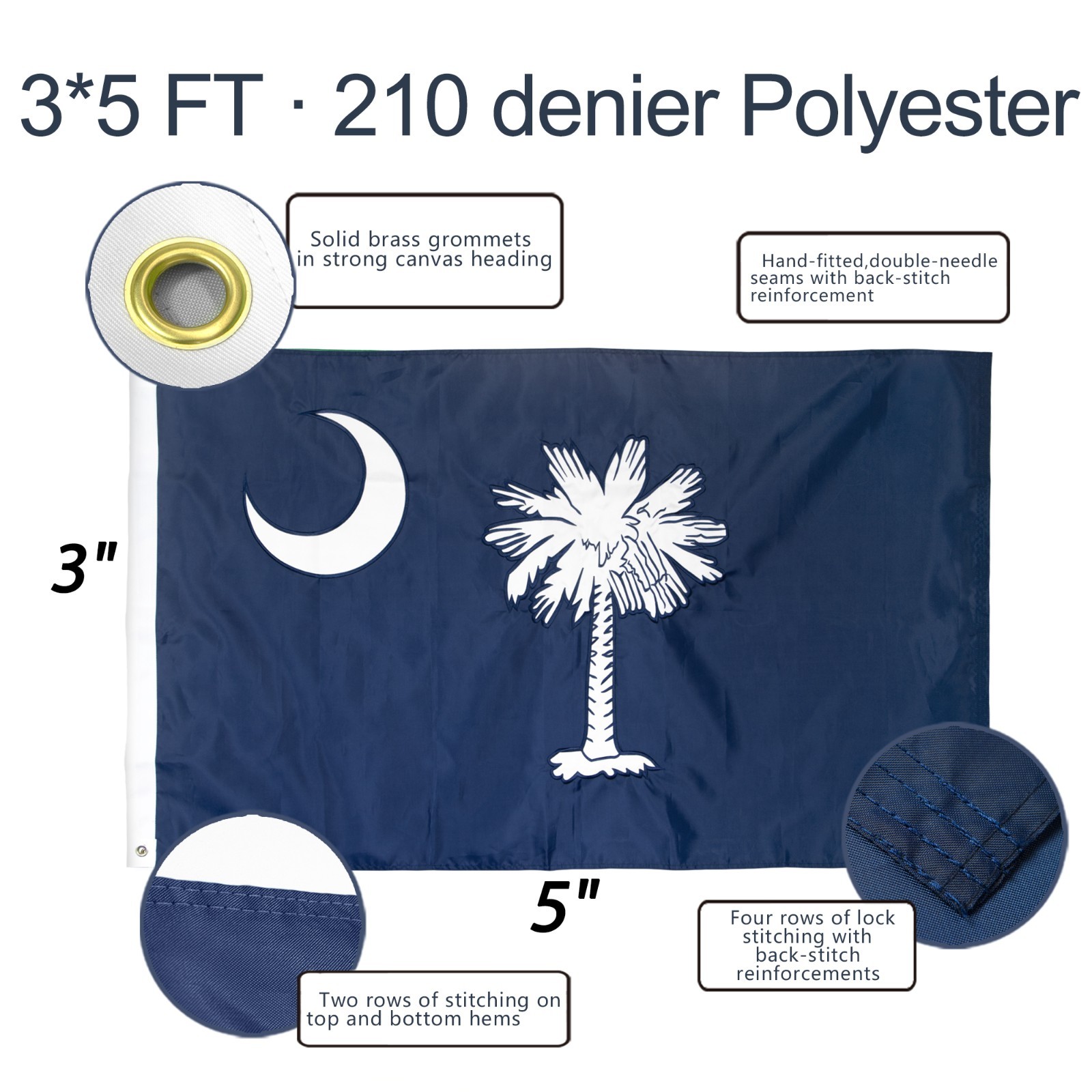 Anley EverStrong Series Embroidered South Carolina State Flag 3×5 Ft Nylon