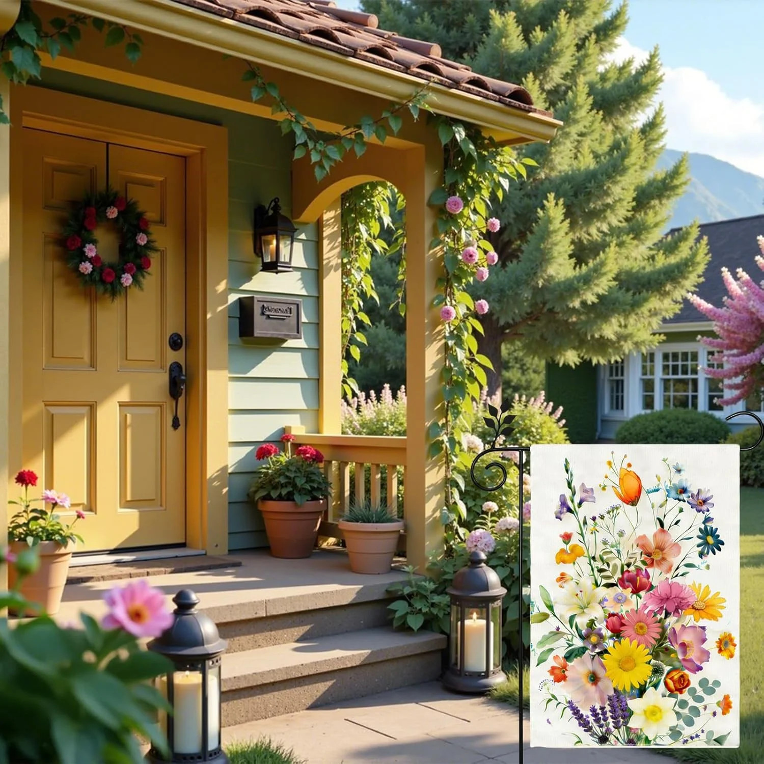 Spring Summer Colorful Floral Garden Flag 12×18 Inch Double Sided Outside Farmho