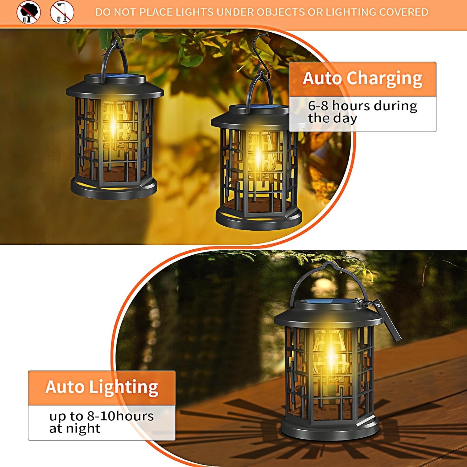 2 Pack Solar Powered Waterproof Outdoor Hanging Lanterns – Warm White Solar LED
