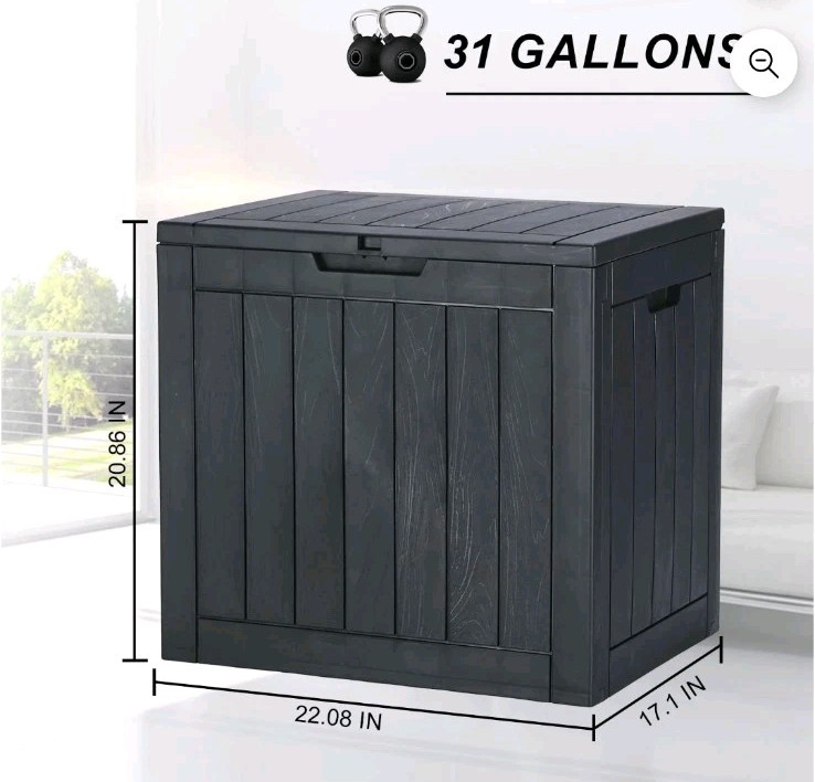 31 Gallon Resin Deck Box, Waterproof UV Resistant Outdoor Storage Box for…