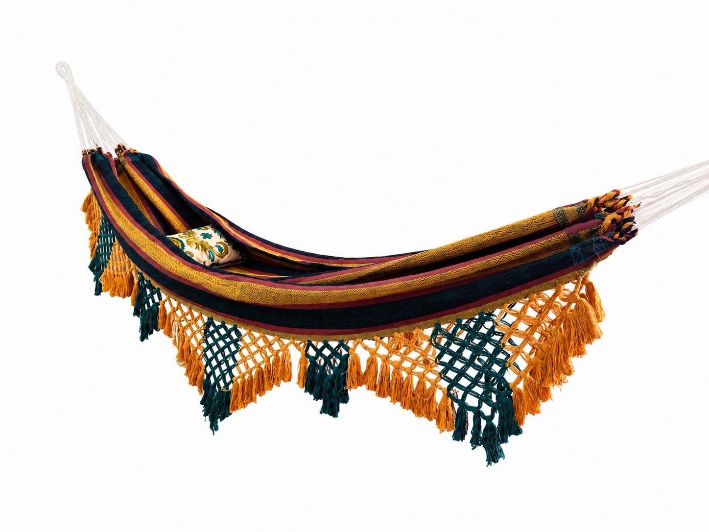 Handmade in Venezuela Cotton Hammock Green Red Black Double 2 Ppl Queen Indoor