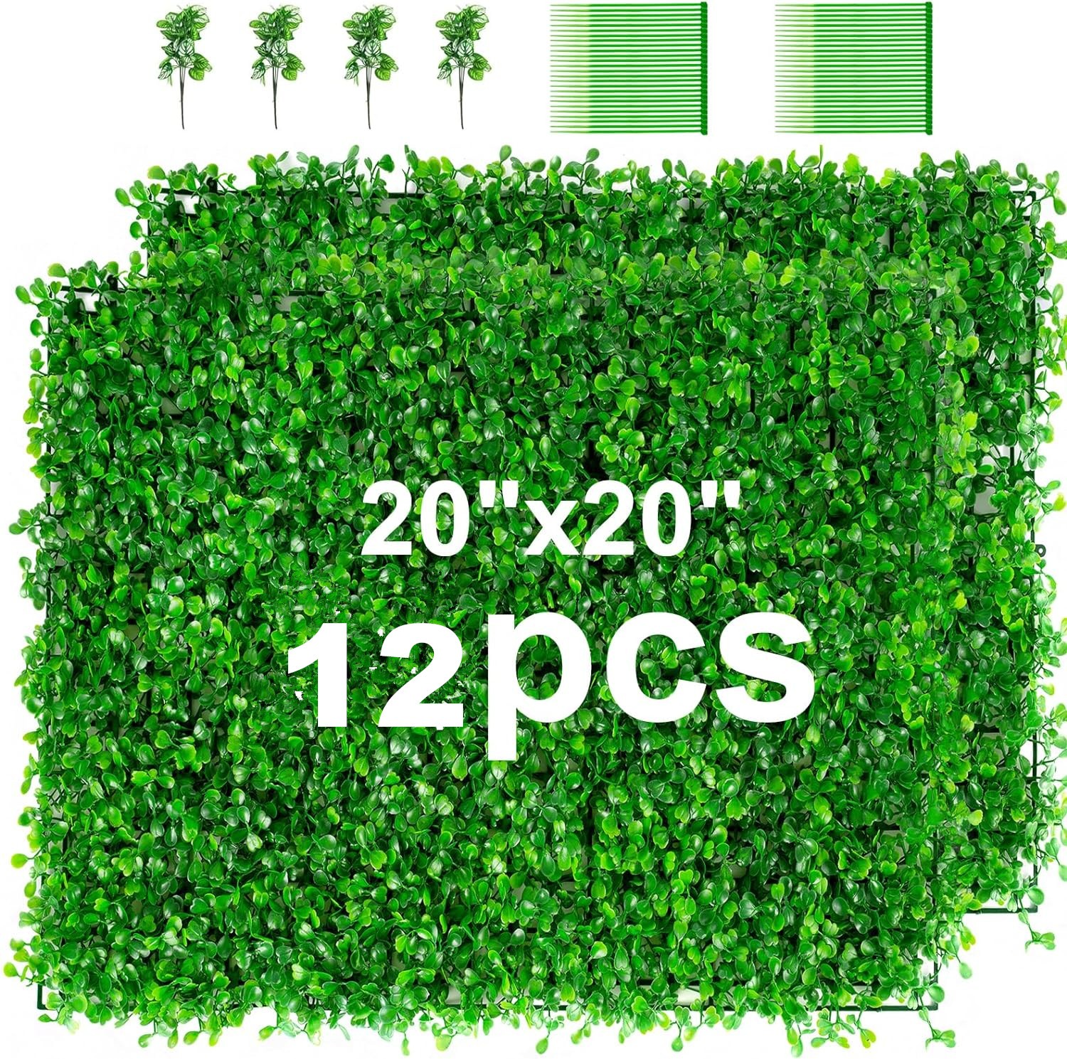 12/24p 20″x20″ Artificial Boxwood Wall Hedge Mat Decor Privacy Fence Panel Grass
