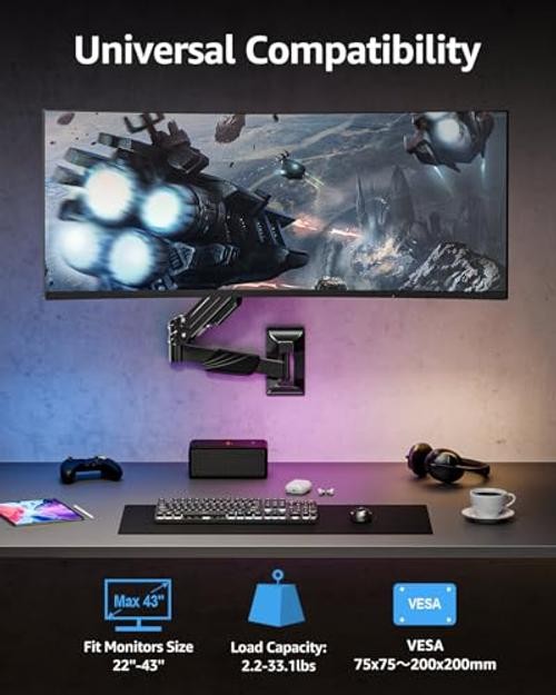 Monitor Wall Mount for 22-43 Inch Curved Screens, Holds 2.2 to 33.1 lbs,