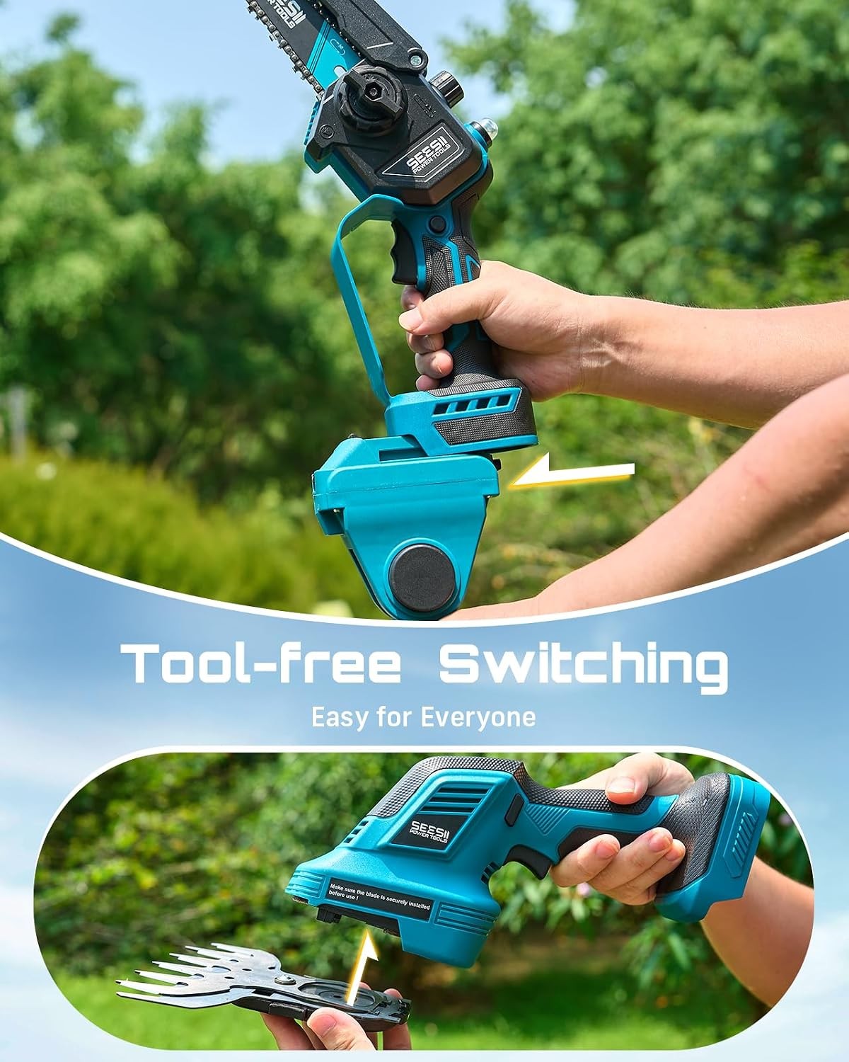 6-in-1 Cordless Pole Saw Hedge Trimmer 2×4.0Ah Batteries 16ft Long Reach Tool