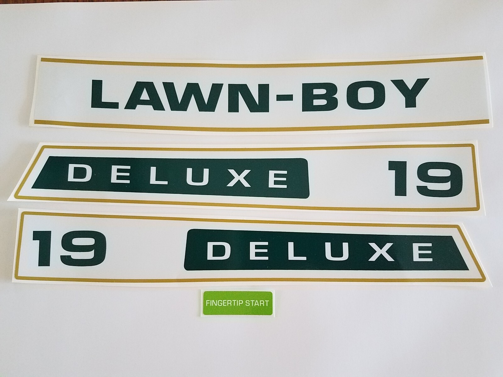 Lawn-Boy 4 Piece Deluxe 19″ Inch Adhesive Decal Set In Green White & Gold.