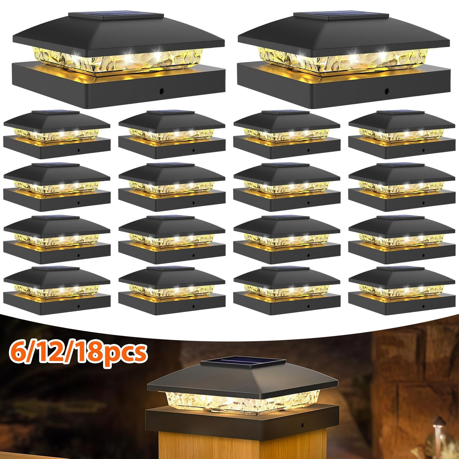 6-24Pack Solar Post Cap Light For 4×4 Outdoor Waterproof LED Deck Fence Light