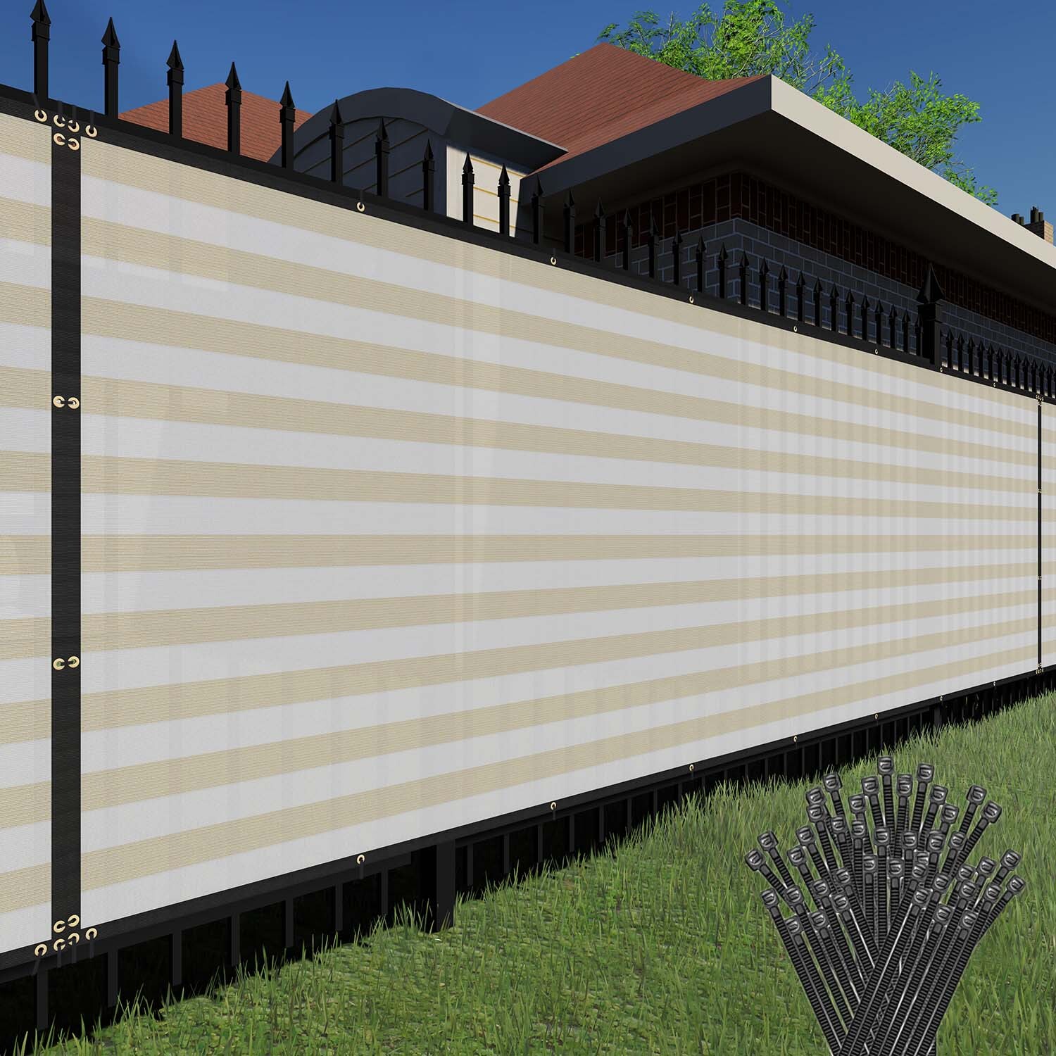 1ft Privacy Screen Fence Heavy Duty Beigestripe Shade Net Cover Wall Garden Yard