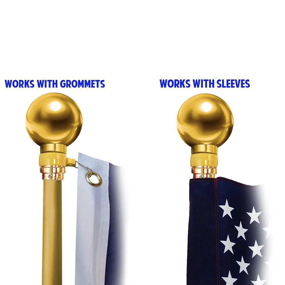 8ft Silver Indoor Flag Pole and Gold Base Kit (Ball Top) PREMIUM