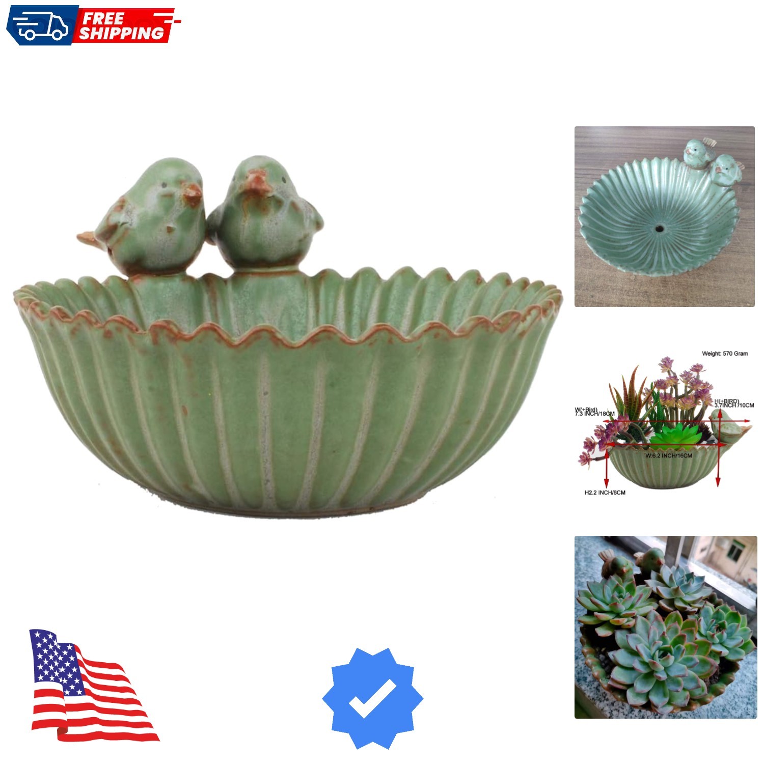 Elegant 6IN Ceramic Succulent Pot with Bird Pattern for Indoor/Outdoor Use